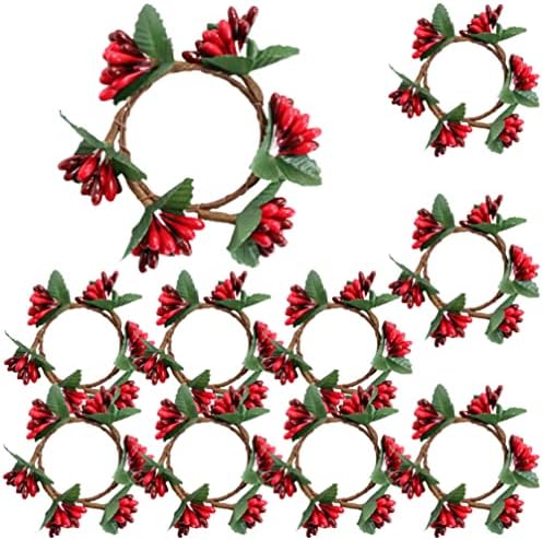 Aboofan Red Berries Candle Rings: 10kom Mini Božićni vijenac sa bobicama Božić svijećnjak ukras za stubove Tabela Decor