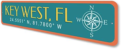 Key West Florida znak sa koordinatama i simpatičnim kompasom de znak, znak za uređenje doma, zidni zid na plaži
