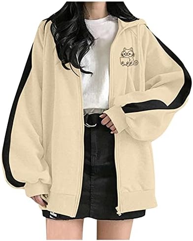 Cokuera Womens Modni Jesen kaput Elegant Slatko print Zip up Y2K dugih rukava na dugih rukava Casual Clep džepni kaput
