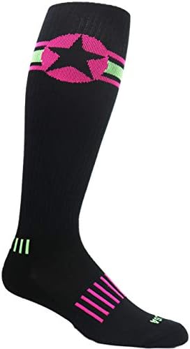 Moxy čarape crne s vrućim ružičastim i vapnim američkim zvijezdama na performanse koljena