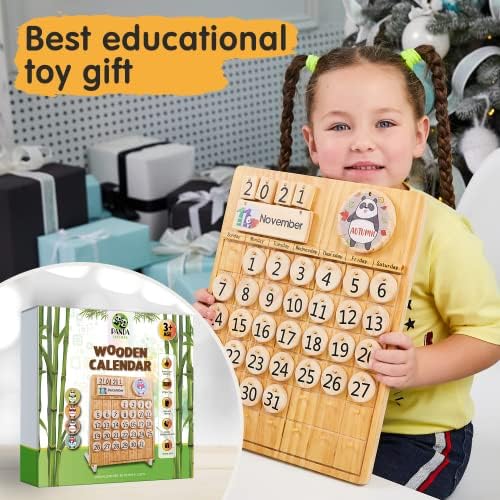 Panda Brothers drveni vječni kalendar - Montessori igračka za djecu godišnja doba učenja, mjeseci i Dani u godini, predškolski kalendar za djecu koja uče kod kuće i u učionici, na stolu i zidu