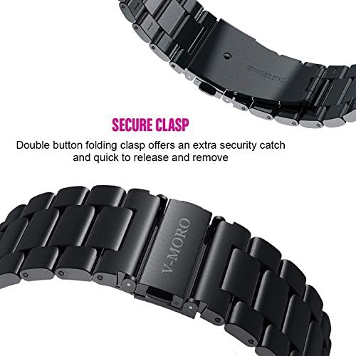 Gear S3 Frontier / Galaxy 46mm / Galaxy Watch 3 Band 45mm, V-MORO 22mm Čvrsta od nehrđajućeg čelika Metalna narukvica za narukvicu za Samsung Gear S3 / Galaxy 46mm / Galaxy Crno 3 45mm