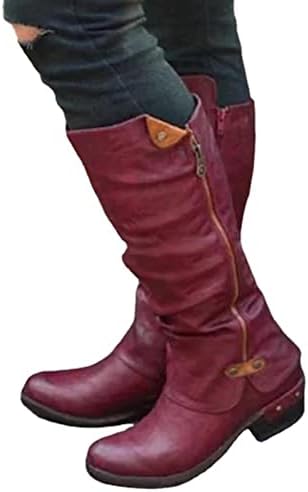 Sinzelimin čizme za žene Western Cowboy čizme koljena Visoke čizme s niskim potpeticama Neklizajuće cipele Zimske vanjske sredine pješačke čizme