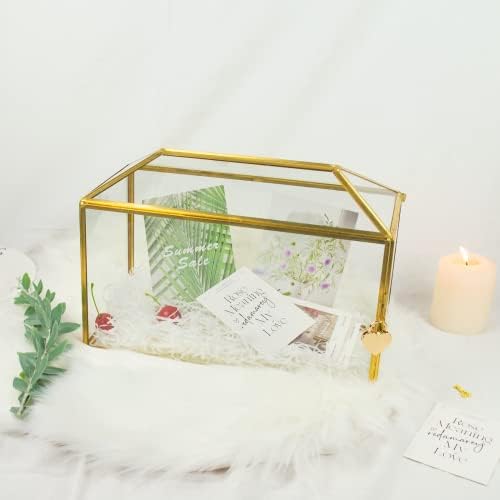 YIMORENCE V zlatna kutija za vjenčane staklene kartice – 12,6 inča veliki držač za vjenčane kartice ručno