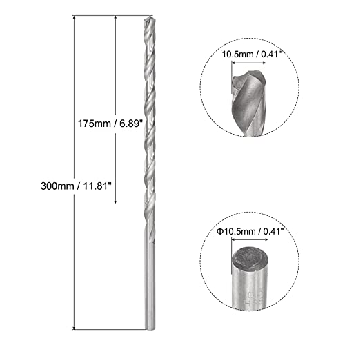 uxcell 10,5 mm burgije za uvijanje, brza Čelična ravna drška izuzetno duga burgija 300 mm dužine