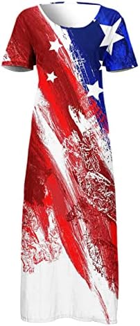 4. jula haljina za žene Ležerna ljetna boemska Maxi haljina SAD Zastava kratki rukav Scoop vrat