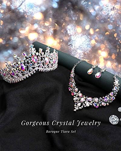 Sunmig barokne tijare i Krune za žene vjenčana kraljica princeza Kristalna kruna naušnice ogrlica