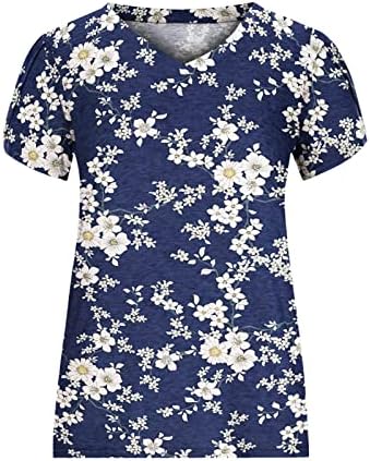 Jesen Ljetna kratka košulja za žene kratki rukav Trendi V vrat pamuk grafički ručak labav fit majica