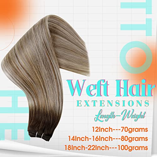 Hetto Weft Hair Extensions Human Hair Sew in Weave #3/8/22 18 Inch 100g & amp; Tape in Hair Extensions Human Hair Tape on Balayage Extensions 18 Inch 50g 20Pcs