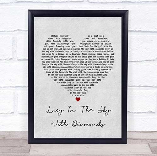 Lucy in the Sky with Diamonds Grey Heart song lyric Print