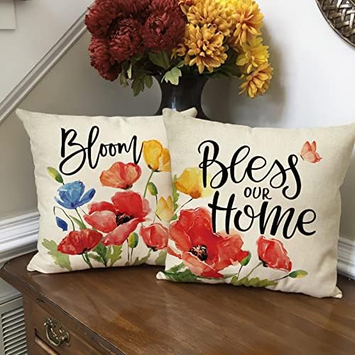 Fahrendom cvjetni cvjetovi ukrasni jastuk za bacanje 16 x 16 set od 4, proljeće ljeto blagoslovi