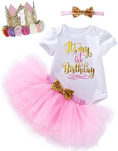 Shalofer Baby Girls Rođendanska Odjeća Tutu čipkasta suknja sa krunom i trakom za glavu