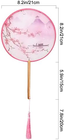 Kineski vez ručni ventilator - ružičasti cvjetovi breskve Presavijeni ventilator-tradicionalna konstrukcija od svile i bukovog drveta - elegantan Hanfu Cheongsam Kostimografski dodatak - 9.4 prečnik x 14 dužina-izdržljiv & amp; lagan