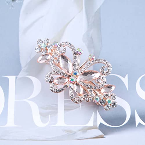 Zeshimb Crystal Wedding Hair Clip Barrette Rhinestone Butterfly Hair Barrette Gold Bridal Headpieces Decorative