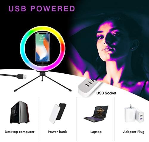 10 RGB Selfie Ring Light, SRUIM Desktop RGB Flash Ring Light sa postoljem za Stativ & držač za mobilni telefon, LED zatamnjena desktop Beauty Selfie svjetlo za YouTube Video, Live Stream, šminka