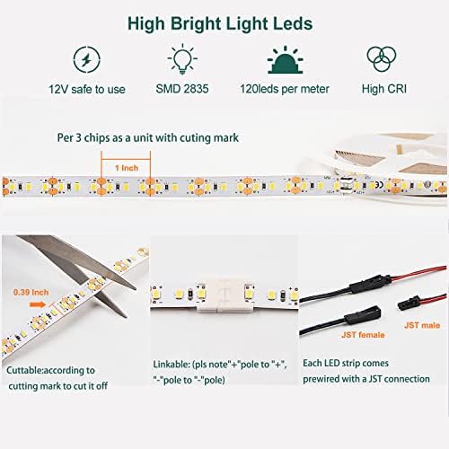 VST LED traka Svjetla prirodna bijela 120LEDS / m 1000LM / m 9.6W / M LED traka 12V 2835 Priključci