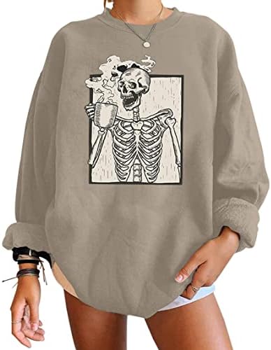 Meladyan Halloween loll grafički ispis runa prevelika dukserica Crewneck Dugi rukav pulover za ramena