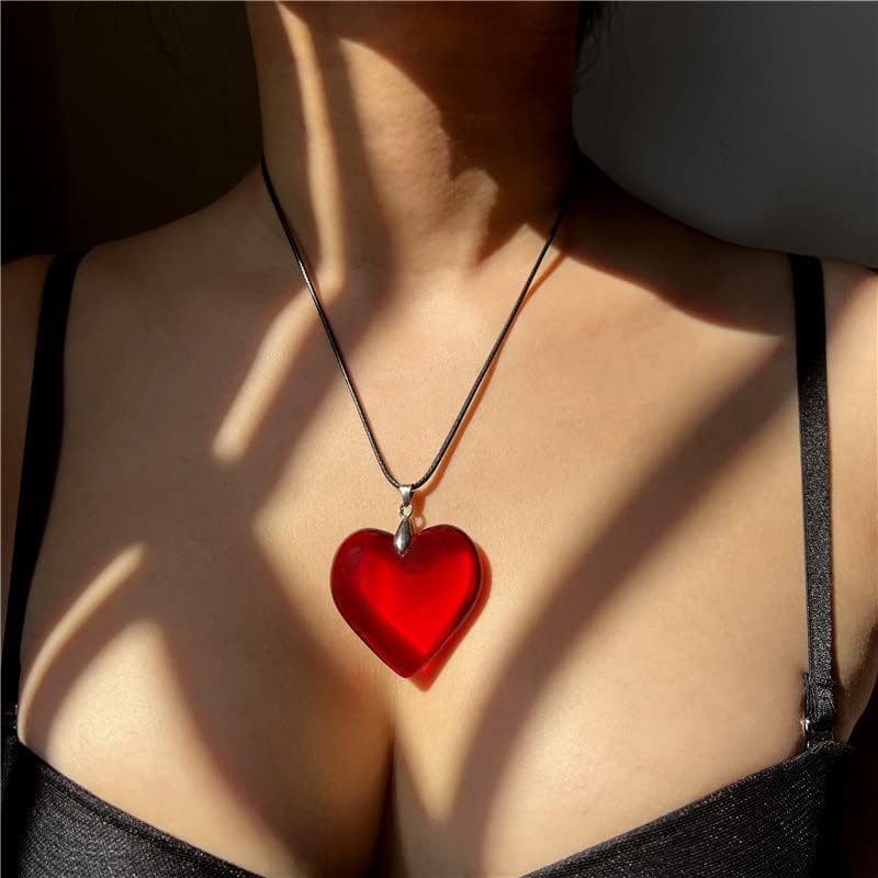 Fivean Crvena ogrlica od srca Y2k, velike zdepaste staklene ogrlice za žene