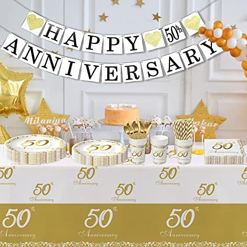 APOWBLS 50. godišnjica ukrasi Stolnjac - Jednokratni zlatni 50. ukrasi za venčani obljetnice za vjenčanje, za sretnu 50. godišnjicu vjenčanja Potrošni materijal u prilogu - 4 pakovanje