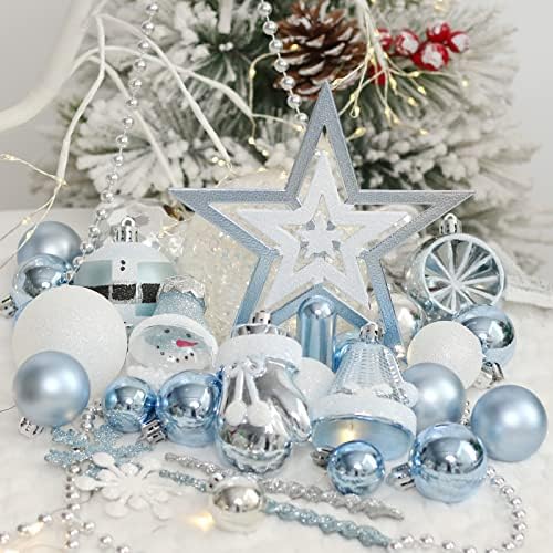 Sy Super Bang Božić ukrasi Set, 90PCS Shatterproof Božić Hanging ukrasi za Božić Tree dekoracije, za zatvorene Holiday Party Thankgivings Božić dekor - Baby Blue.