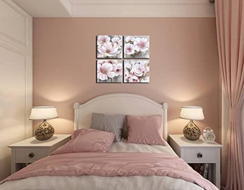 Pink Flower Canvas Wall Art za spavaću sobu Sažetak cvjetno ulje slika ruka obojena zlatnom folijom na