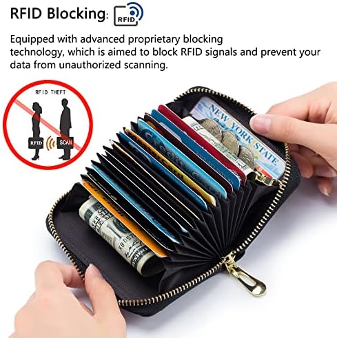 Imeetu RFID držač kreditne kartice, mali kožni novčanik sa patentnim zatvaračem sa uklonjivim prozorom za ključeve