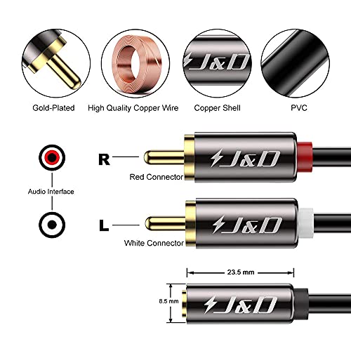 J & D RCA za AUX Adapeter RCA do 3,5 mm Ženski kabel, RCA kabel pozlaćena bakrena granata teška 3,5