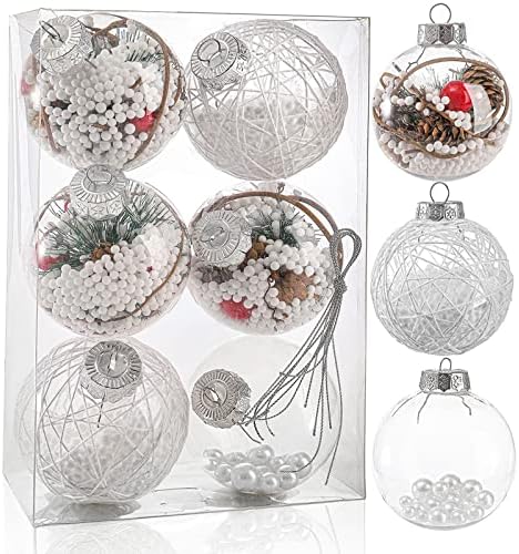 ZEAYEA 6 kom Božić Lopta ukrasi, 3 Božić drvo ukrasne kugle sa srebrnim niz, dekorativni Božić viseći ukrasi