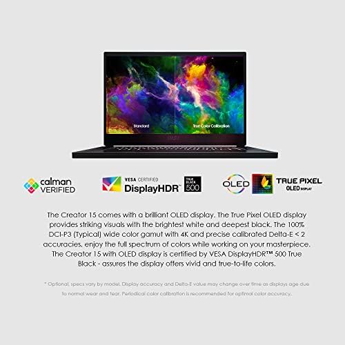 MSI Creator 15 Professional Laptop: 15.6 UHD OLED 4K DCI-P3 prikaz, Intel Core i7-11800h, NVIDIA GeForce RTX 3080, 16GB RAM, 1TB NVME SSD, Thunderbolt 4, Win10 PRO, Crna