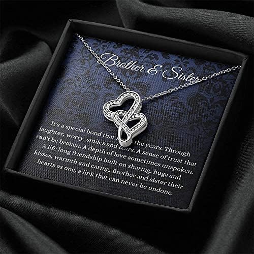 Nakit za karticu poruke, ručno rađena ogrlica - personalizirani poklon dvostruko srce, brat i sestra