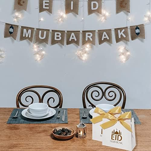 Kejan 50 kom. Eid Mubarak Poklon kutija Ramadan Mubarak Party Favority Bagy Boxy kutija sa vrpcom za musliman Ramadan Mubarak ukrase