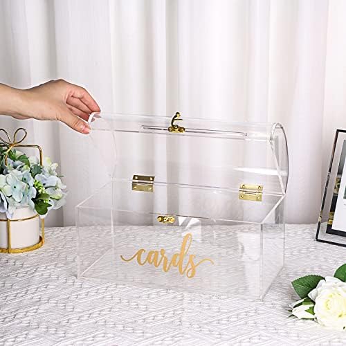 Juxyes Elegant Clear Akrilna kutija za svadbenu kutiju sa bravom, velika prozirna vjenčana kutija