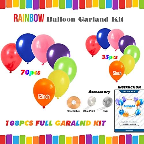 Rainbow Colorful Balloon Garland Arch Kit, 108pcs Crveno narandžasto žuto zeleno plavo ružičasti ljubičasti