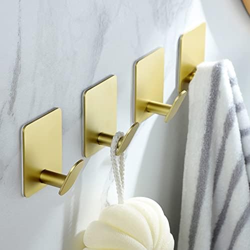 DELITON ljepljive kuke za ručnike Zlatni-4 paket kuka za ručnik za ogrtač na zidu kupatila brušenog zlata od