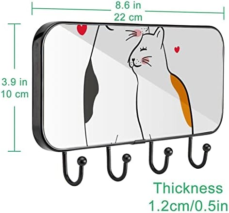 Slatka ilustracija mačaka Valentines Print kaput nosač zida, ulazni nosač kaputa sa 4 kuka za kapute