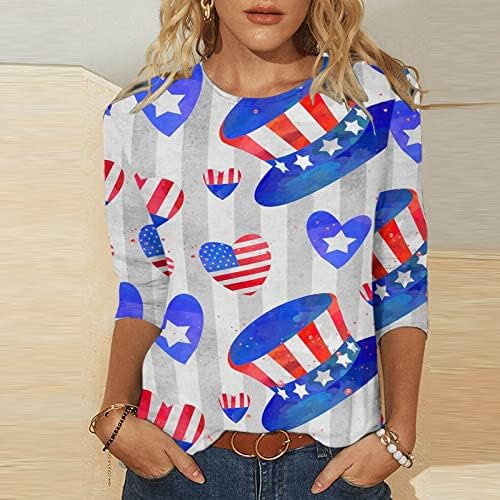 3/4 rukav 2023 pamučna američka zastava grafički Salon Capri Top majica za djevojčice ljetna jesenska posada QI