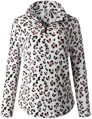 P & A modni ženski dugi rukav Leopard tisak dukserica V izrez četvrt zip runa pulover vrhove