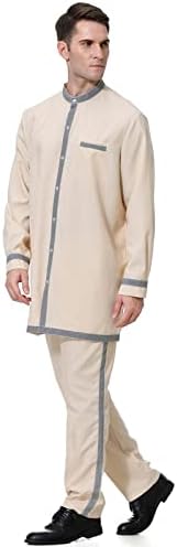 Slim Fit odijela za muškarce muške ležerne mase na srednjim gumbom niz džep muslimanske robe pantalone Dvodijelni set