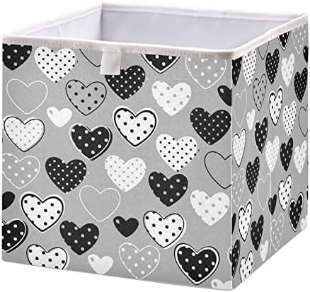 Cataku crno-bijelo srce Skladištenje 11-inčne košare tkanine za poklade za police za skladištenje za organiziranje