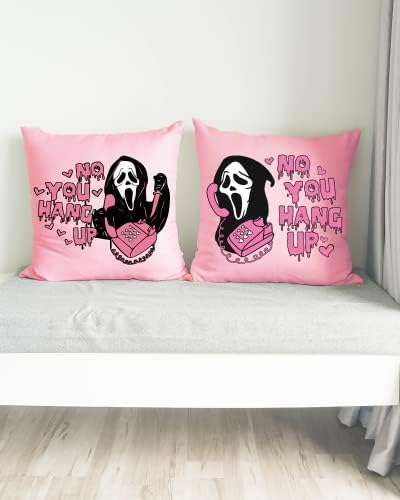 Prekrivanje ne visi ružičasti duh zastrašuju jastuk za bacanje lica jastučnica, horor Halloween zaljubljeni