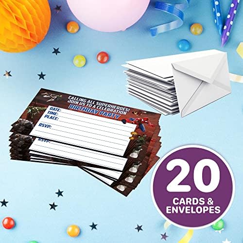 Spidermanske pozivnice i koverti - 20 poziva za popunjavanje za djecu rođendanska bash i tema, 10x15 cm, stil