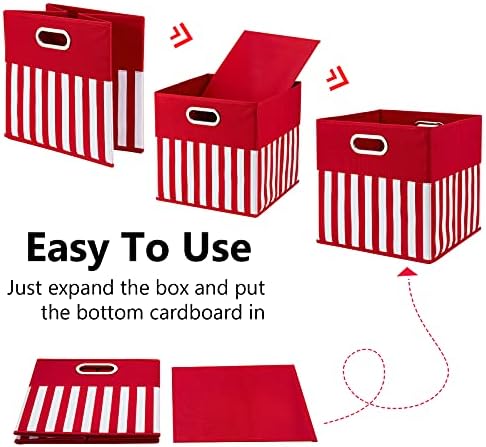 HSDT kocke za skladištenje tkanine 13x13x13 inčni sklopivi kutije Crvena krpa košara s bijelim