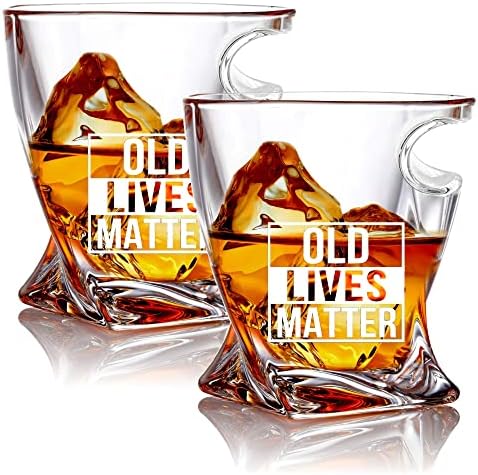 Old Lives Matter Whisky Glass-2 Pakovanje-Scotch Glass 11 Oz - smiješni rođendanski ili penzioni poklon za starije građane - staromodne naočare za viski-klasično lowball kamenje staklo-Gag poklon za tatu